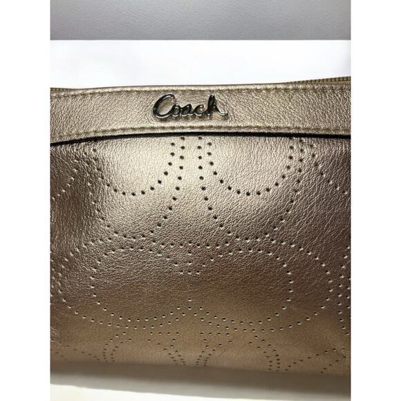 Coach Metallic Bronze Leather Perforated Wristlet - Picture 6 of 8